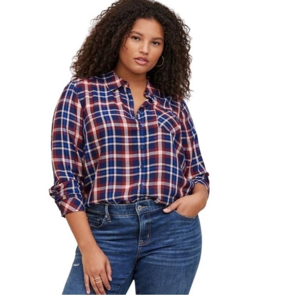 Torrid Plaid Lizzie Rayon Twill Button-Up Long Sleeve Shirt Western Americana